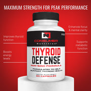 Thyroid Support Supplement with Iodine Energy & Focus Support Formula - Vegetarian & Non-GMO - Vitamin B12 Complex, Zinc, Selenium, Ashwagandha, & Kelp Thyroid Defense by Consumer Nutrition