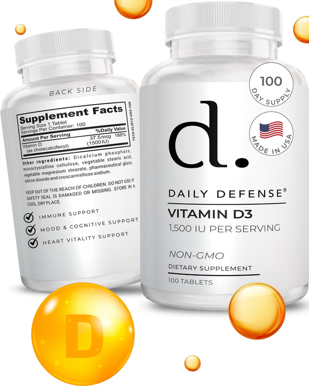 Vitamin D3 1,500 IU Per Serving Non-GMO by Daily Defense