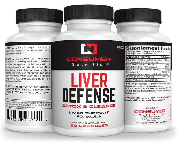 Liver Defense Herbal Liver Detox Cleanse with Solarplast, Artichoke Extract, Milk Thistle & Dandelion Extract, for Liver Cleanse & Detox by Consumer Nutrition - 60 Capsules