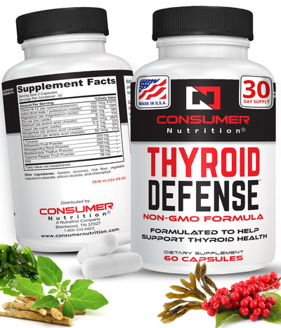 Thyroid Support Supplement with Iodine Energy & Focus Support Formula - Vegetarian & Non-GMO - Vitamin B12 Complex, Zinc, Selenium, Ashwagandha, & Kelp Thyroid Defense by Consumer Nutrition