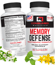 Memory Defense Nootropics Brain and Memory Support Supplement for Better Focus & Mental Clarity -with  Ginkgo Biloba, Bacopa Monnieri, Huperzine-A and More - Consumer Nutrition