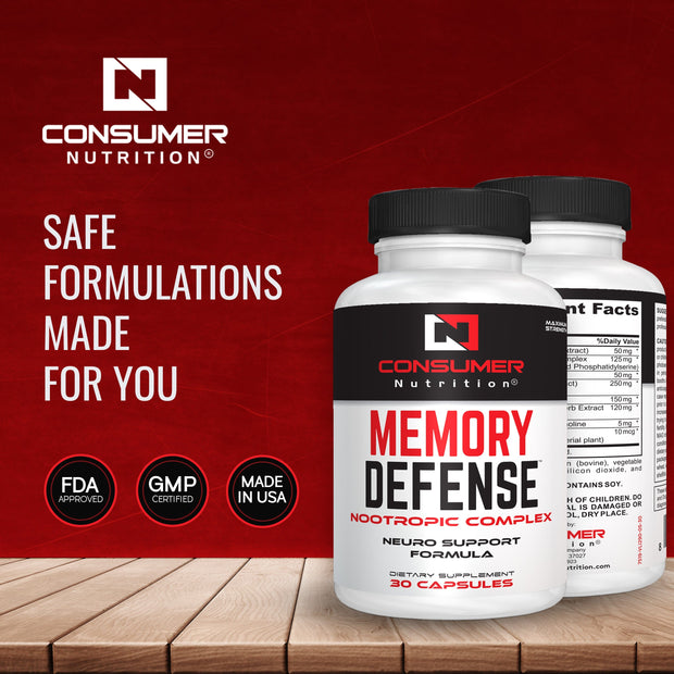 Memory Defense Nootropics Brain and Memory Support Supplement for Better Focus & Mental Clarity -with  Ginkgo Biloba, Bacopa Monnieri, Huperzine-A and More - Consumer Nutrition