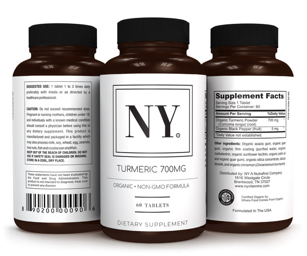 NY Organic Turmeric Joint Mobility & Support, Immune System Support, Healthy Inflammatory Response, Whole Root Supplement